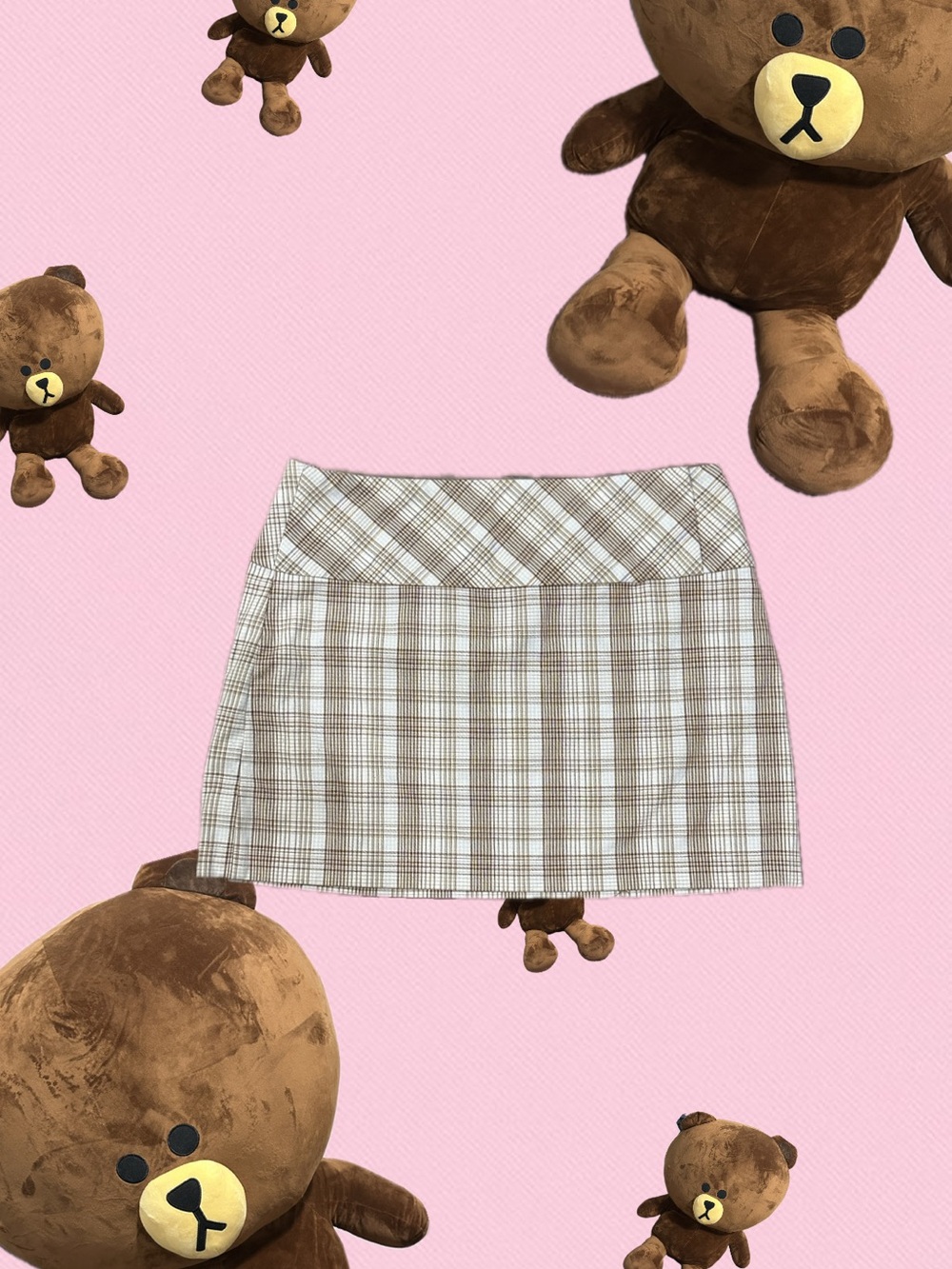 aritzia sun-deh brown and white plaid mini skirt